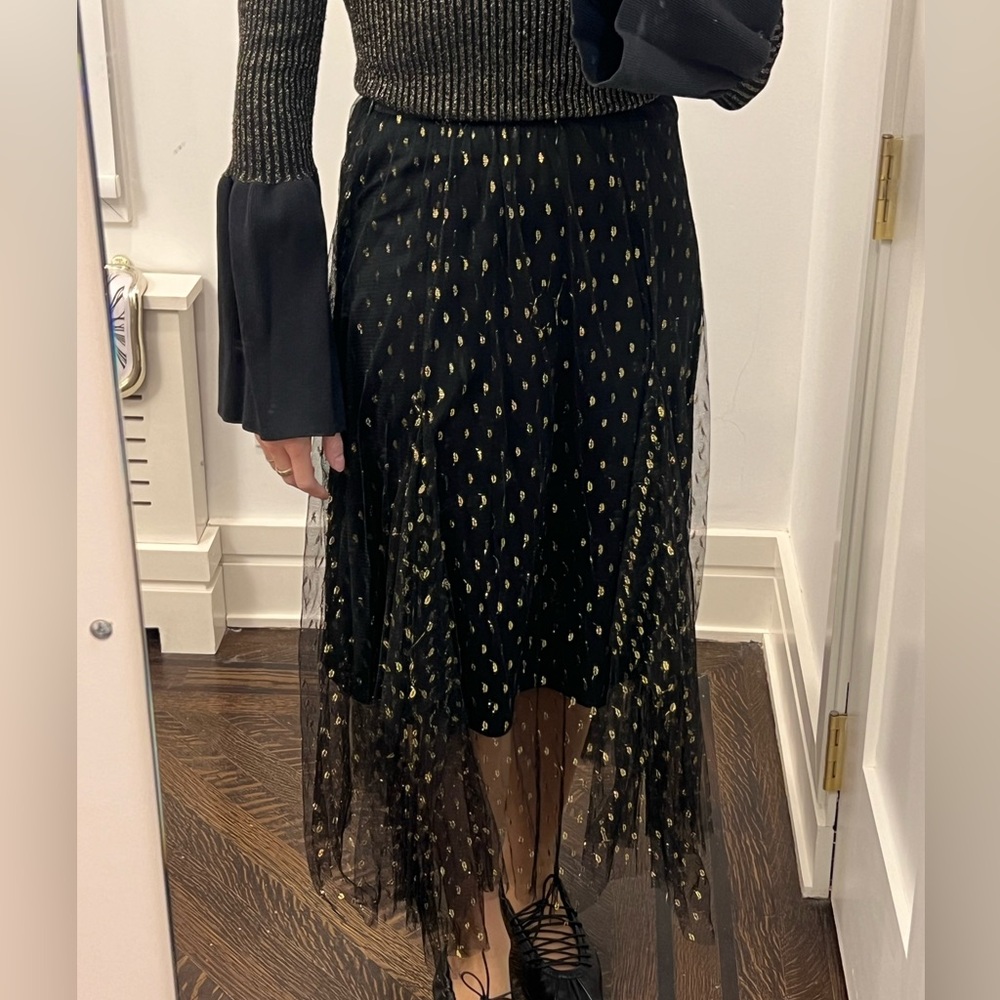 Anthropology tulle midi black and gold speck skirt